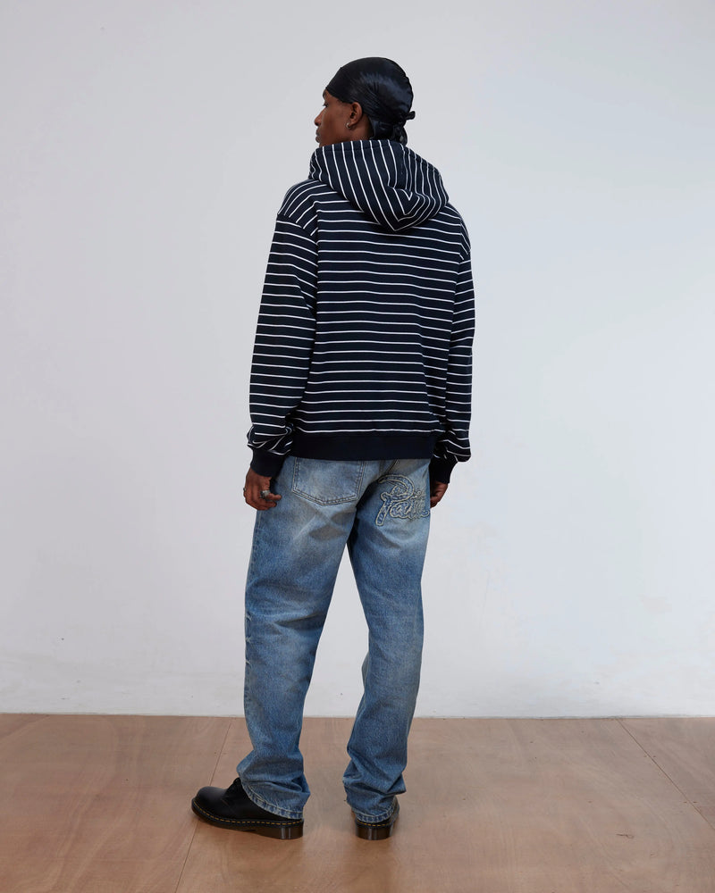 Patta Striped Zip Up Hooded Sweater (Black Iris) Patta