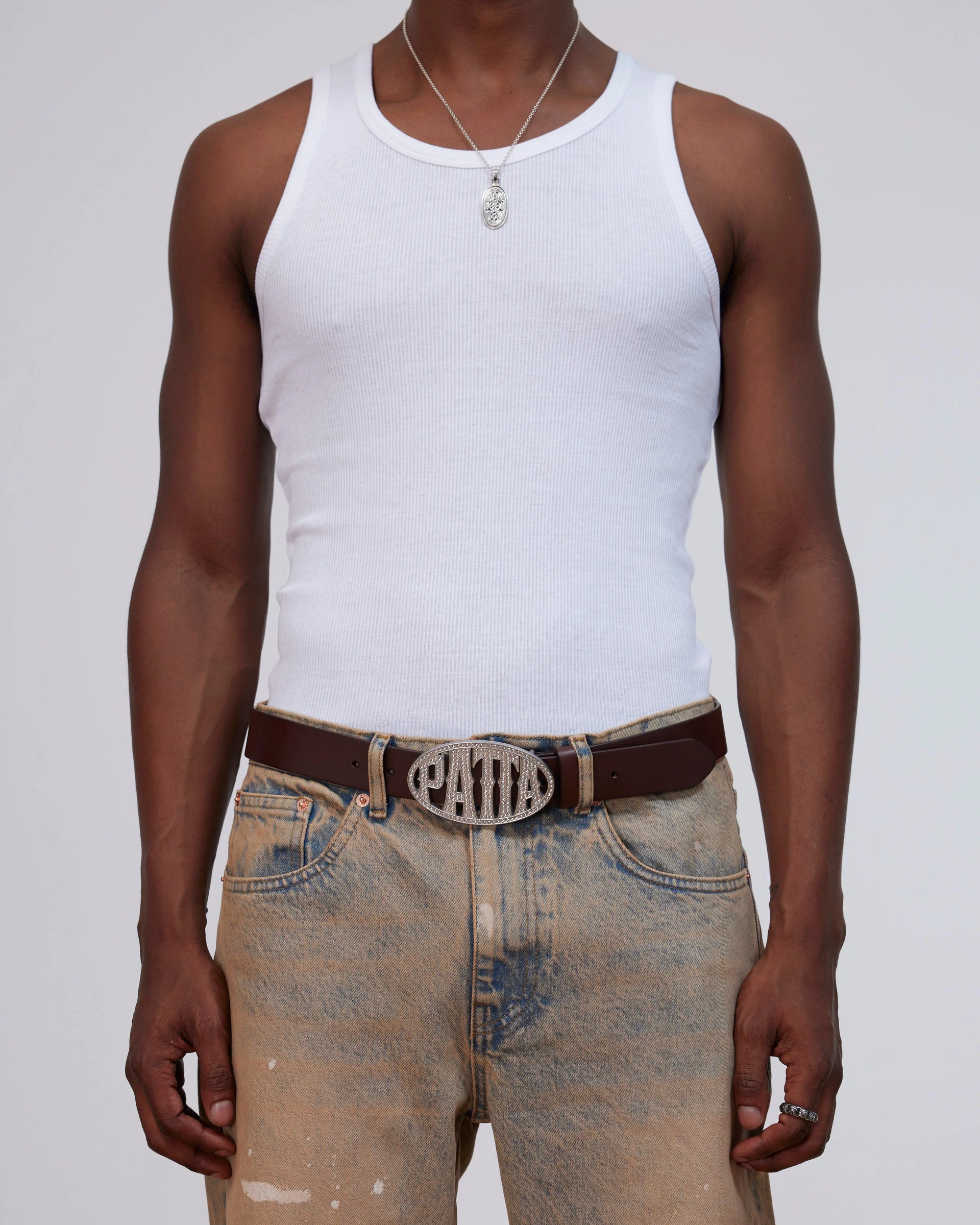 Patta Rhinestone Round Logo Belt (Brown) Patta