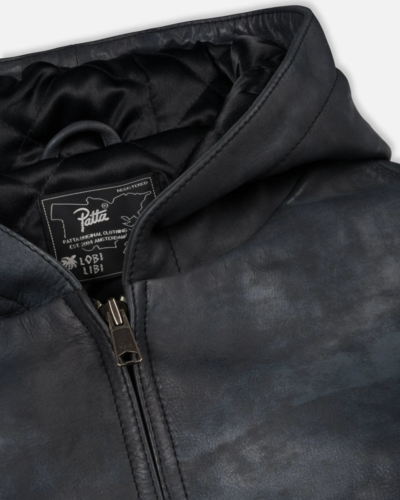 Patta Leather Hooded Bomber Jacket (Black) Patta