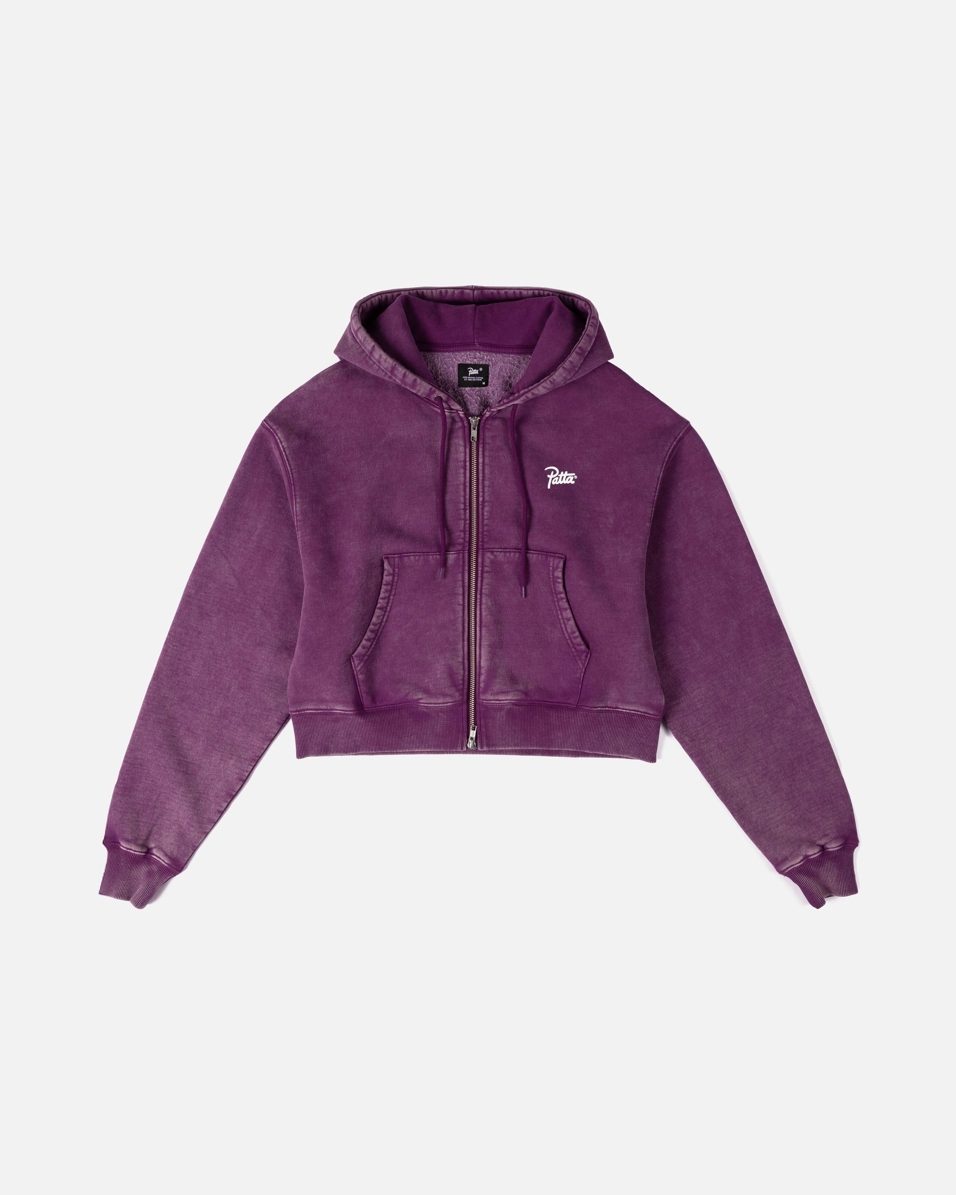 Patta Femme Acid Wash Cropped Zip-Up Hooded Sweater (Dark Purple )