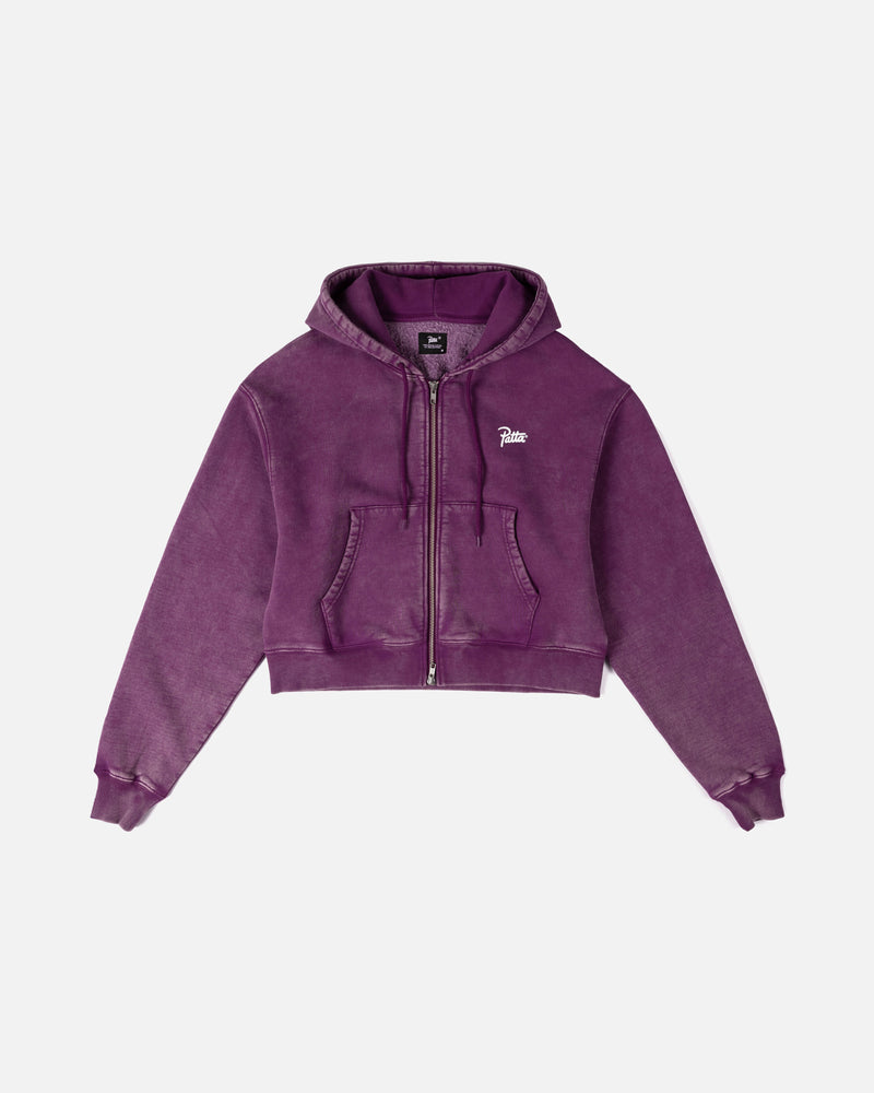 Patta Femme Acid Wash Cropped Zip-Up Hooded Sweater (Dark Purple )